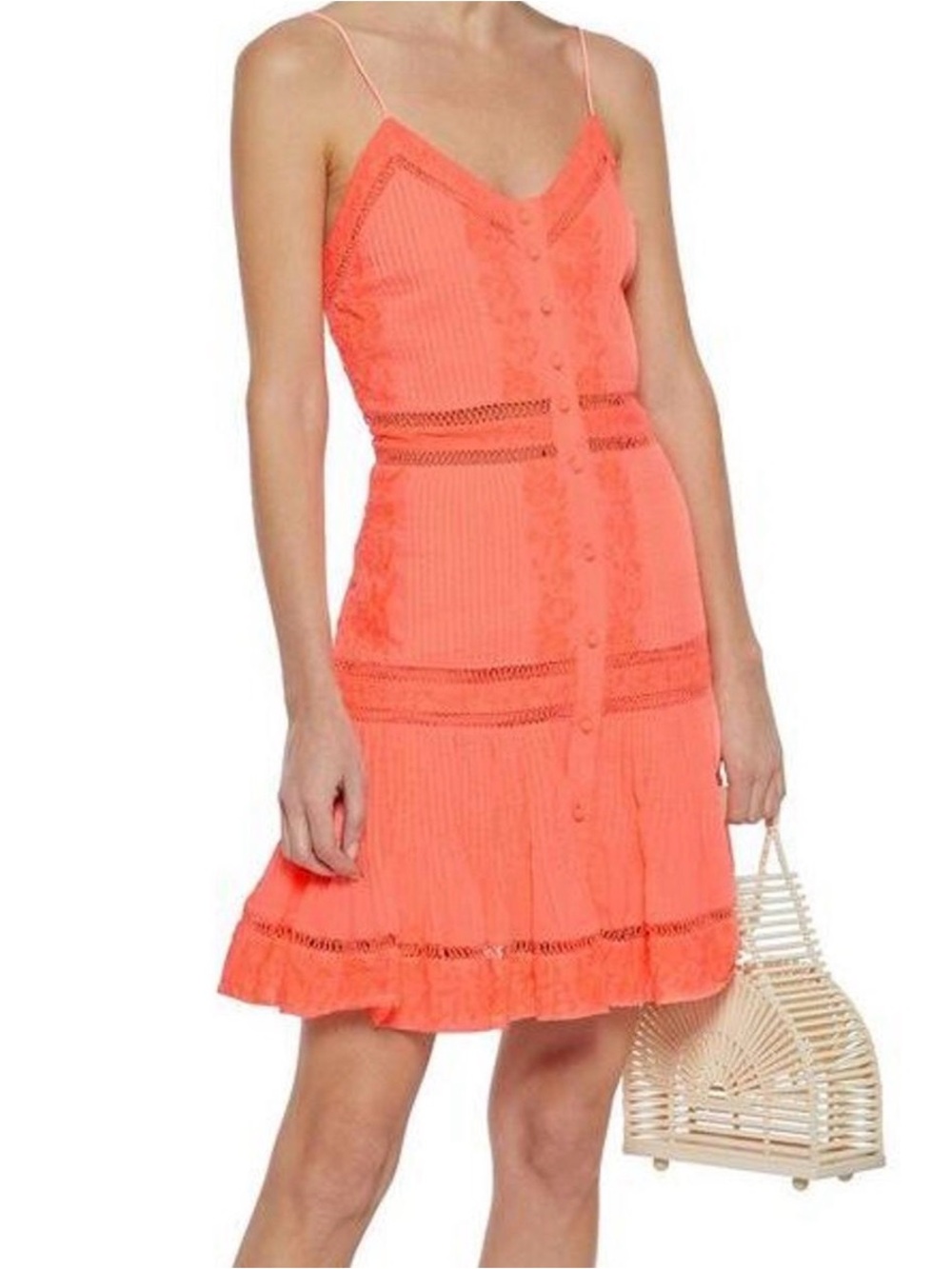 Alice + Olivia Marci Pintucked & embroidered Dress Size 12 $495